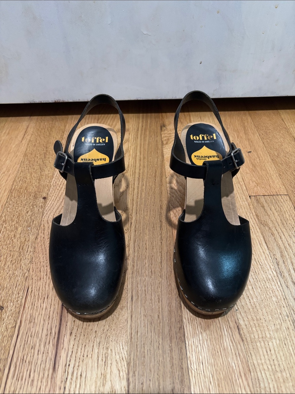 SWEDISH HASBEENS T strap Mary Jane wooden clogs
